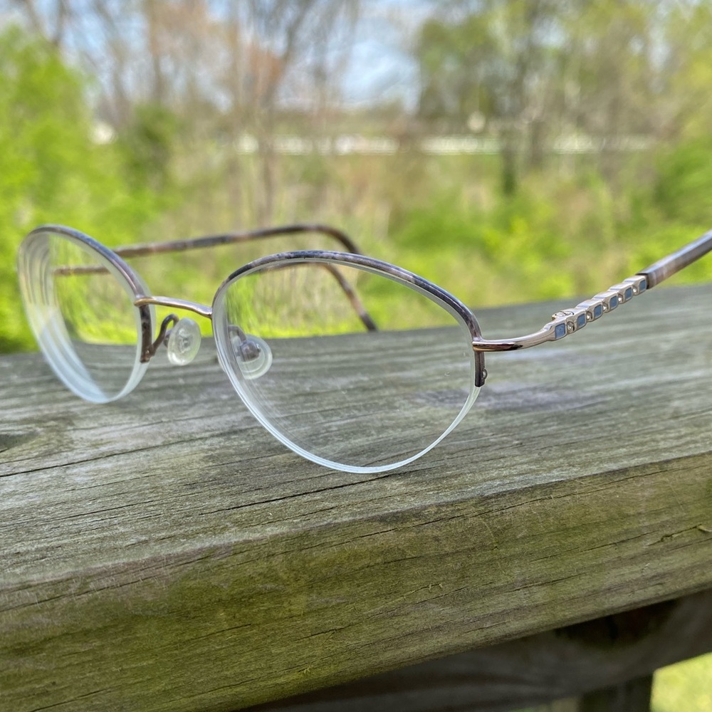 Liz Claiborne glasses frames 49[]19 130 small woman gold brown oval half rim